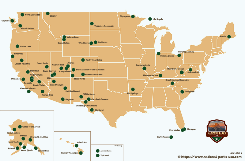 Map of National Parks in the USA