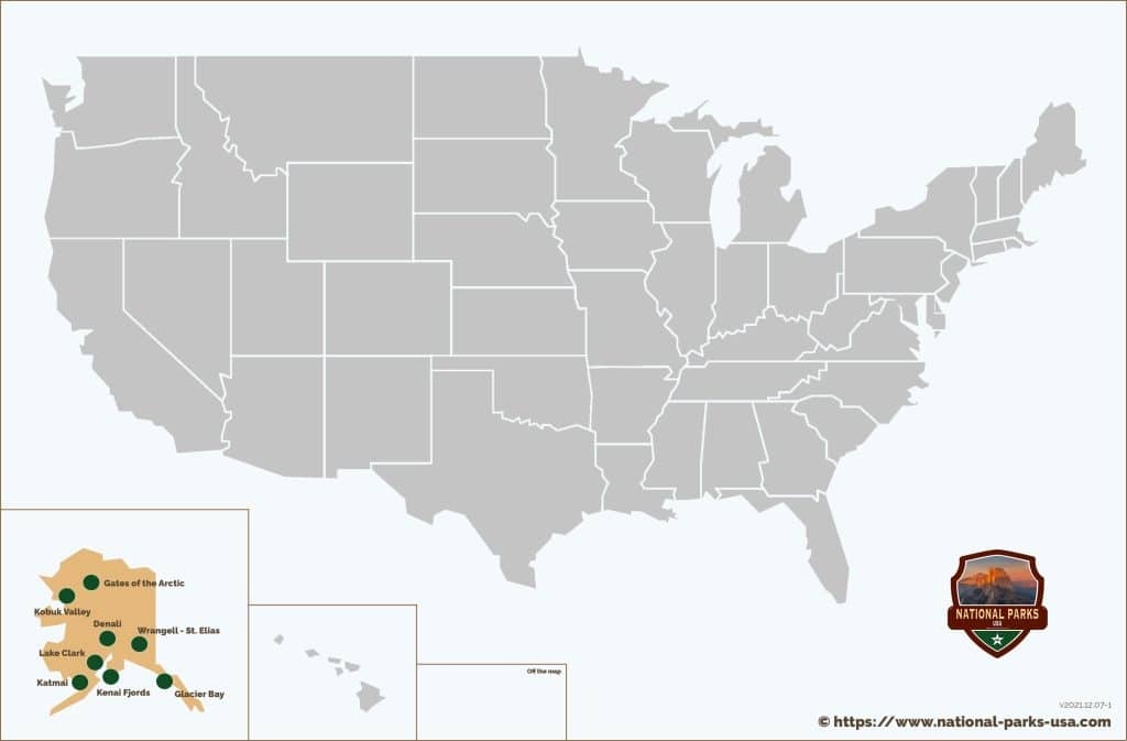 Map of Alaska USA with all National Parks