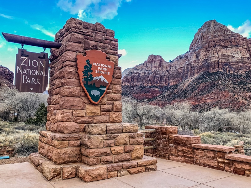 Welcome sign at Zion National Park