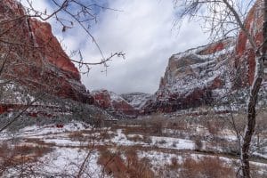 Zion NP with snow during winter
