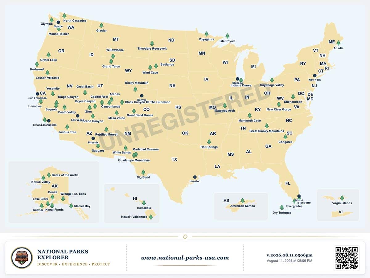 Interactive U.S. National Parks Map - National Parks USA Interactive U.S. National Parks Map showing National Park locations across the United States